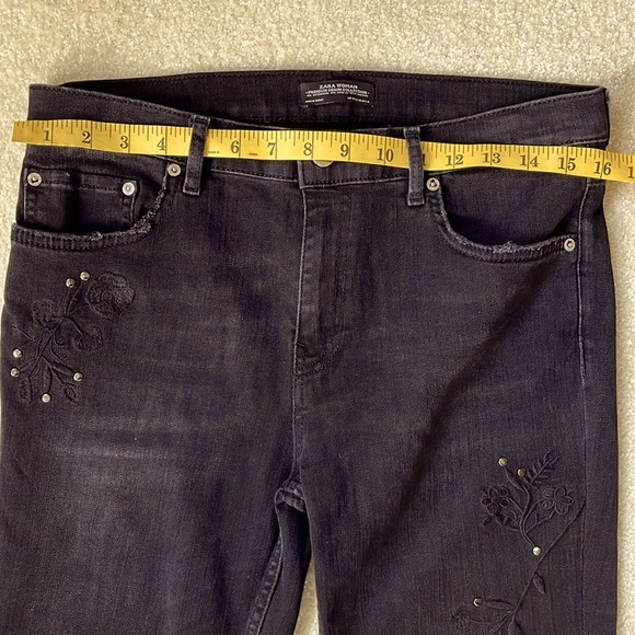 Zara Premium Denim Collection Jeans Embroidered black on black with stud details - Picture 7 of 11